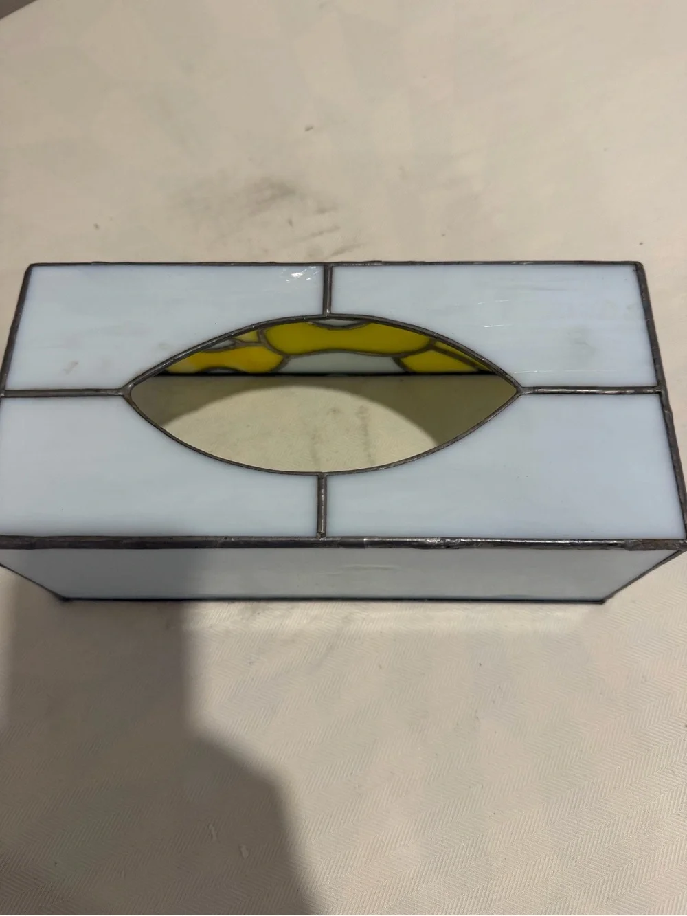 Stained Glass Tissue Box Cover with Yellow Floral Design